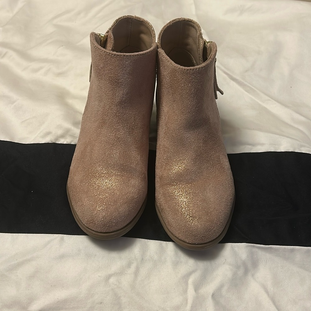 Size 12 tan with some sparkle toddler ankle boots